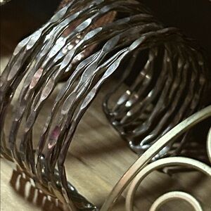 Hammered multi layered wide cuff